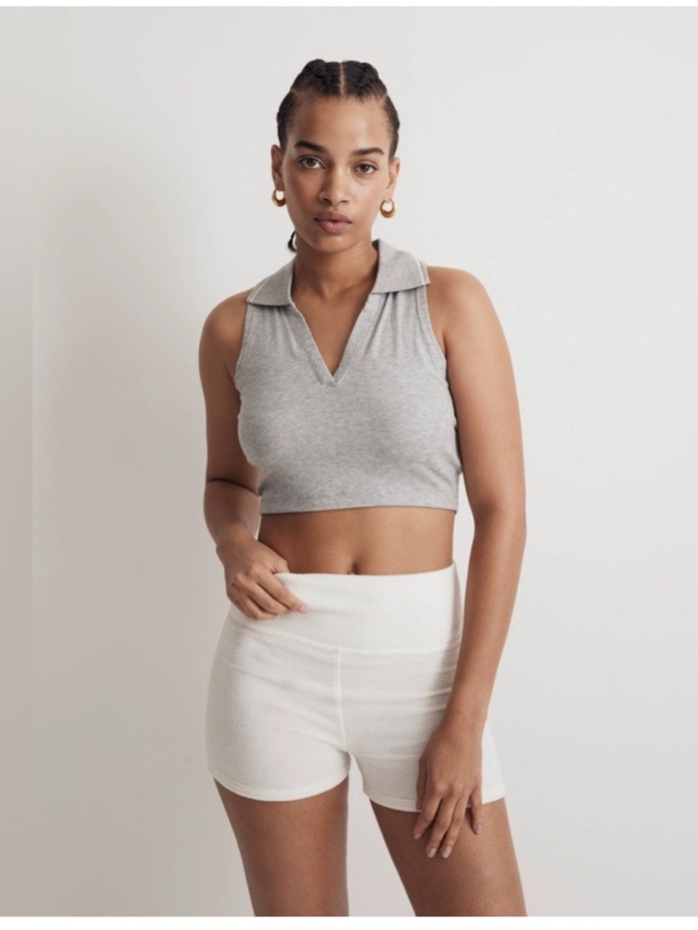 Madewell MWL Gray Polo Crop Top